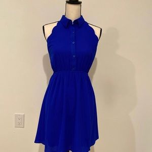 Bright Blue Button Up Collared Dress